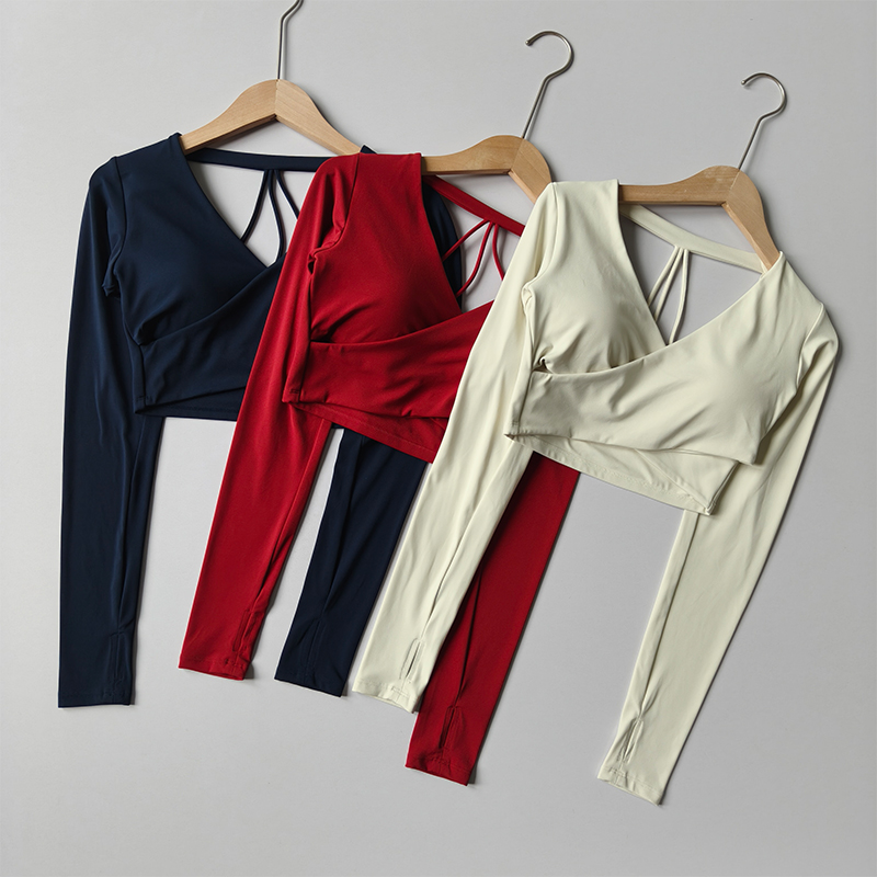 Pilates V Yoga - Gym Designed V-neck Long-sleeved Crossover Sports